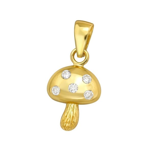 14k Gold CZ Dainty Mushroom Pendant - Picture 1 of 9